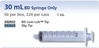 Syringe 30cc, Slip Tip - 56/Bx