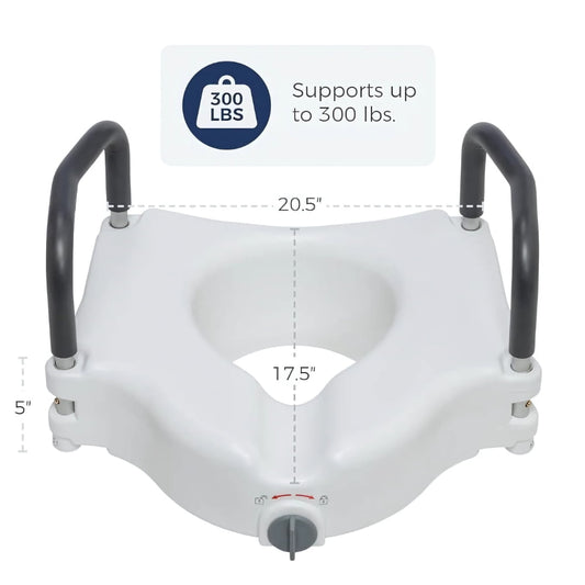 This seat adds 5 inches to the height of the toilet.