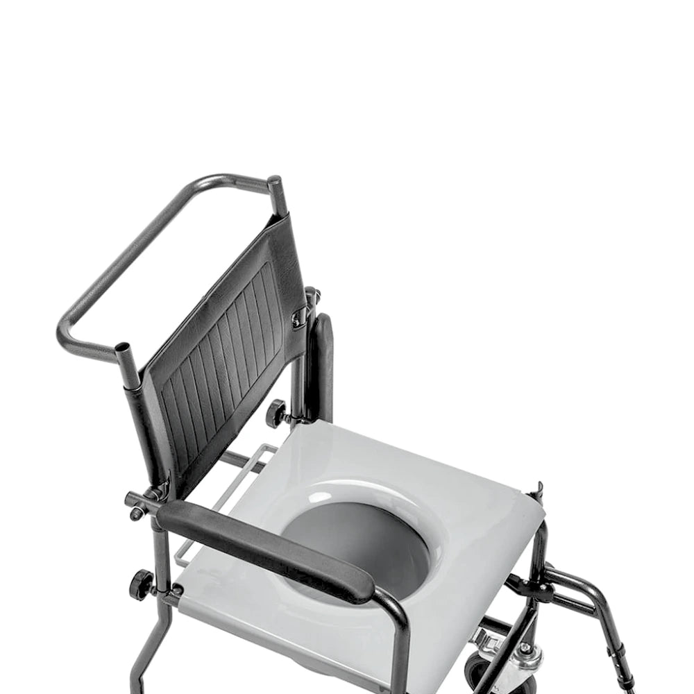 Wheeled commode with footrests