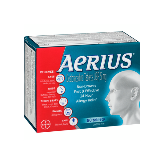 Aerius Allergy Medicine, Fast Relief, 24-Hour, Non-Drowsy, 15 Symptoms, 80 Tablets