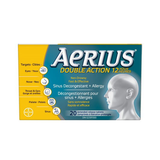 Aerius Double Action 12 Hour Sinus Decongestant + Allergry - 20s