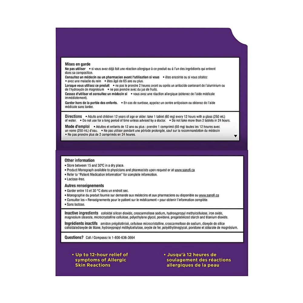 Allegra Hives 12 Hours Tablets - 60mg - 36's