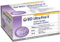Insulin Syringe, (BD Ultra-Fine) 0.3ml 31 Gauge x 8mm TW - 100/Box