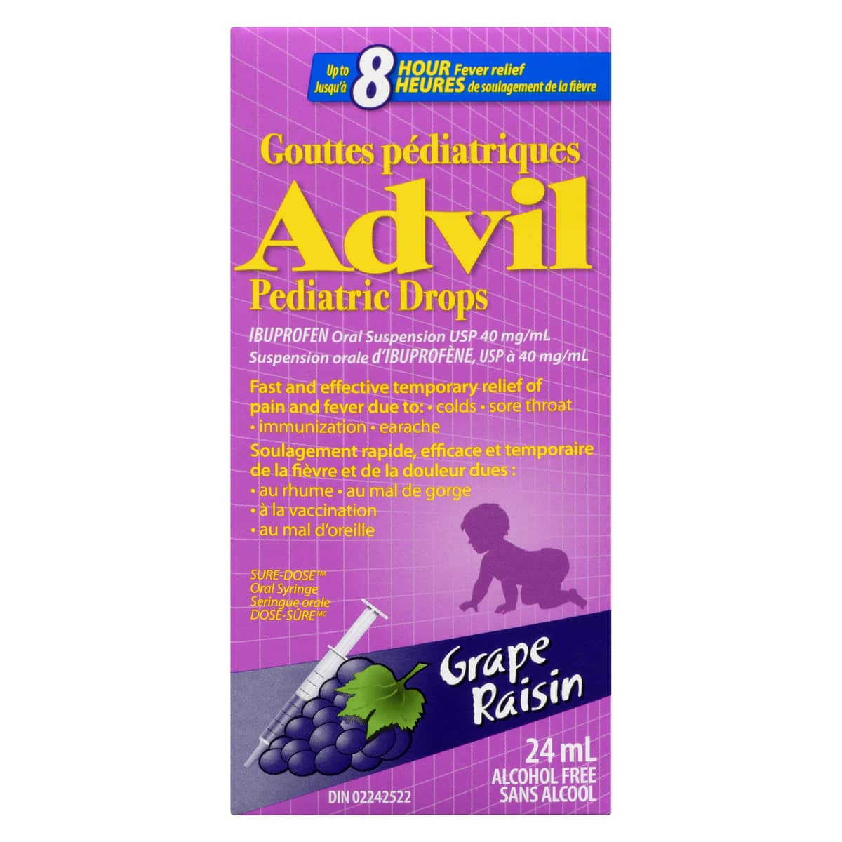 Advil Pediatric Drops for Infants for Fever and Pain Relief, Grape, 24 mL