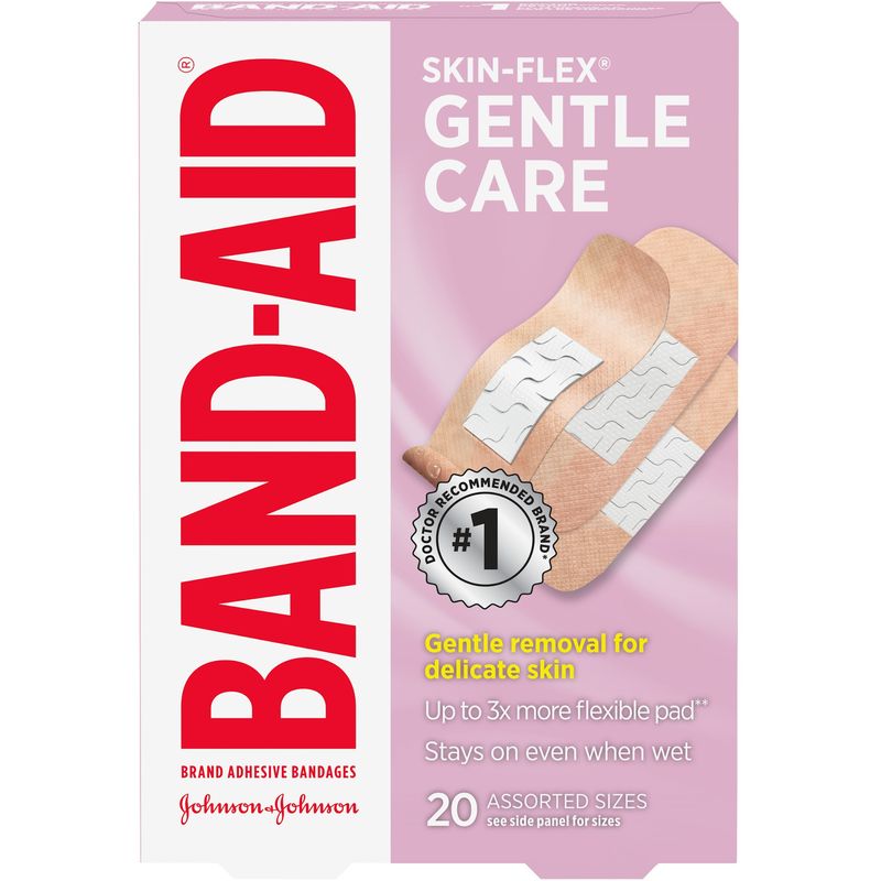 SKIN-FLEX Gentle Care Adhesive Bandages for minor Cuts and Scrapes. Assorted Sizes Small, Regular, Large, 20 ea