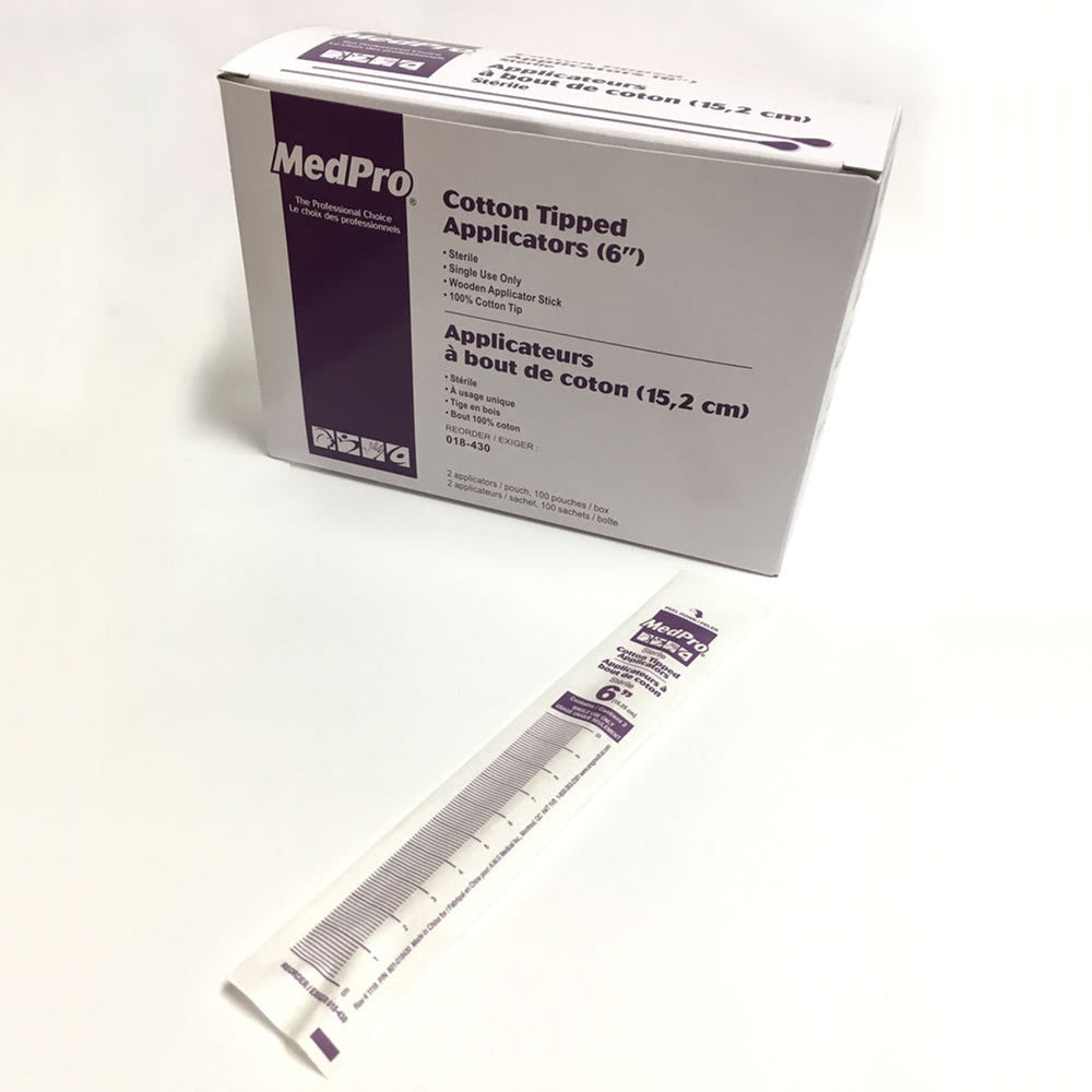 MedPro (2/Pkg) Sterile Cotton Tip Applicator, Wood, 6in - Box Of 100pkg