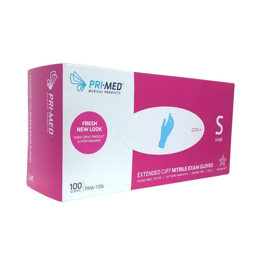 PRIMED® Extended Cuff Nitrile Gloves, Small (Box 100 pcs)