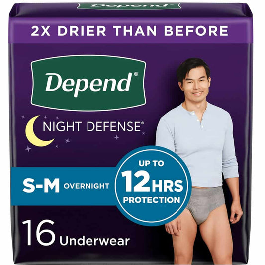 Depend Night Defense Incontinence Underwear for Men, Overnight, Size S/M, 16 Count