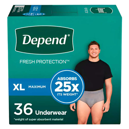 Depend Fresh Protection Incontinence Underwear for Men - Maximum - Extra Large - Gray - 36's