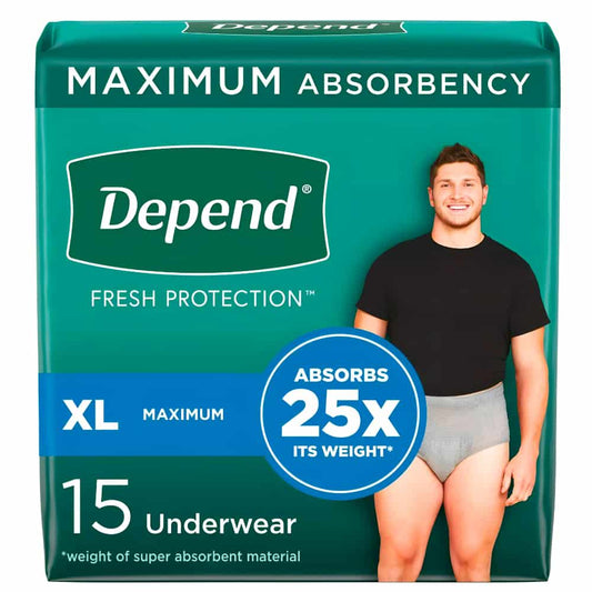 Depend Fresh Protection Adult Incontinence Underwear for Men - Grey - Maximum - Extra-Large - 15 Count