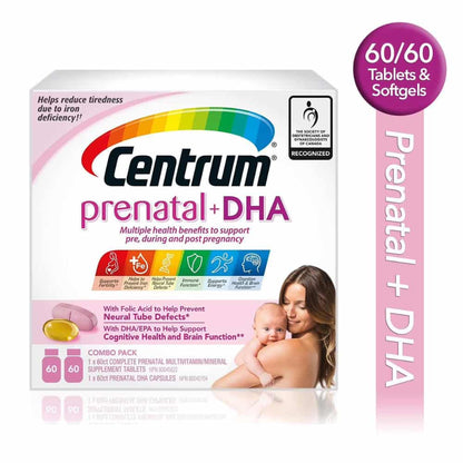 Centrum Prenatal+DHA Multivitamin Supplement with DHA/EPA Omega 3 Combo Pack, 120 Total Count