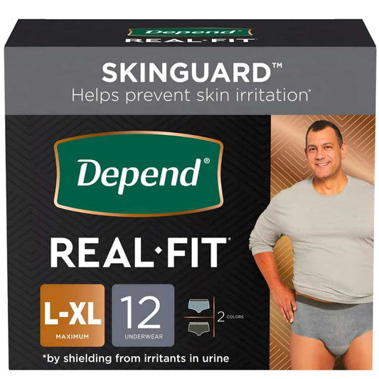 Depend Real Fit Incontinence Pants for Men - Maximum - Large/Extra Large - Grey/Black - 12's