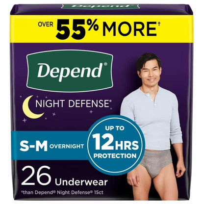Depend Fresh Protection Night Defense Incontinence Underwear for Men - Overnight - Small/Medium - Grey - 26s