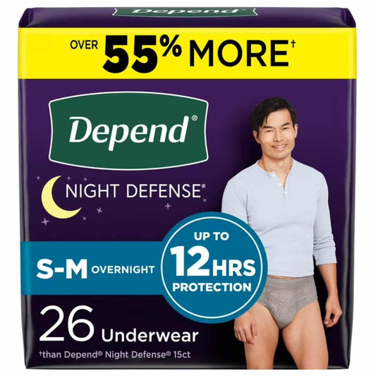 Depend Fresh Protection Night Defense Incontinence Underwear for Men - Overnight - Small/Medium - Grey - 26s