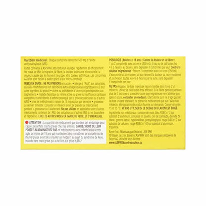 ASPIRIN Extra Strength 500mg, Fast & Effective Relief of Migraines, Headaches, Joint & Body Pain, Fever, Pain from Cold & Flu, 100 Tablets
