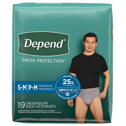 Depend Fresh Protection Incontinence Underwear for Men - Maximum Absorbency - Small/Medium - 19's