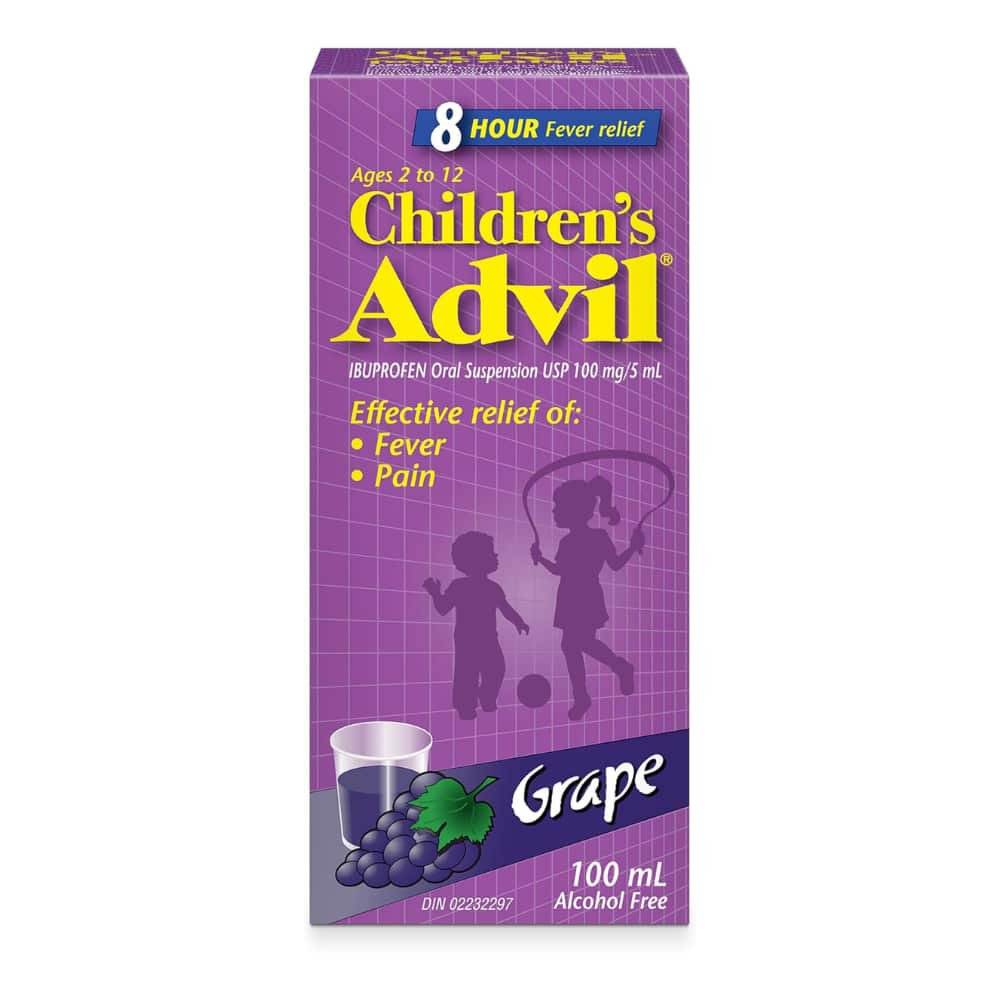 Children's Advil Fever and Pain Relief Ibuprofen Oral Suspension, Grape, 100 mL