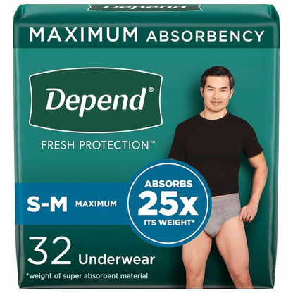 Depend Fresh Protection Incontinence Underwear for Men - Maximum Absorbency - Small/Medium - 32 Count