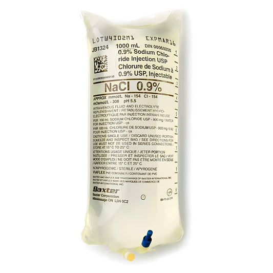 Normal Saline 0.9% Injection 1000ml, 12/Case