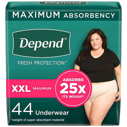 Depend FIT-FLEX Incontinence Underwear for Women, Maximum Absorbency, XXL, Blush, 22 Count