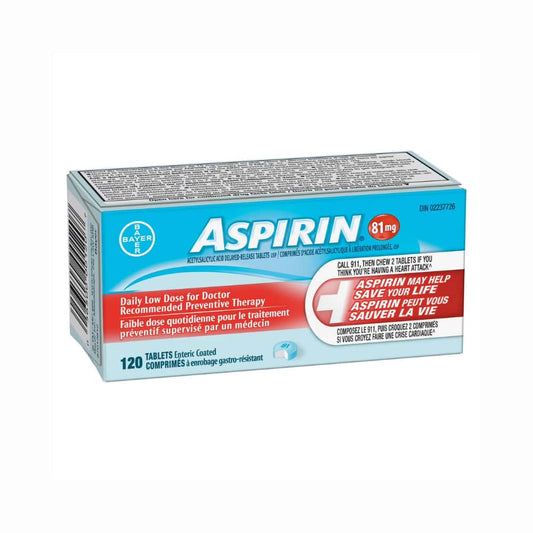 ASPIRIN 81mg, Daily Low Dose Enteric Coated Tablets, 120 Tablets