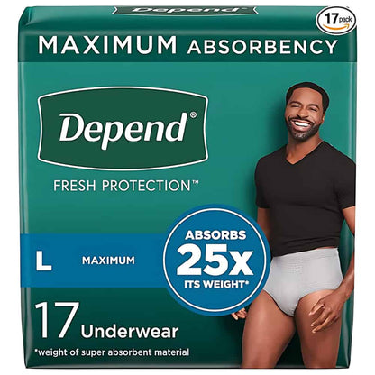 Depend Fresh Protection Adult Incontinence Underwear for Men - Grey - Maximum - Large - 17 Count