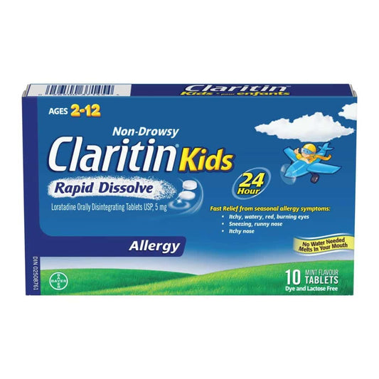 Claritin Kids Allergy Medicine Loratadine Tablets - 24-Hour Non-Drowsy Relief of Children's Seasonal Allergy Symptoms, For Children Aged 2+, Rapid Dissolve Tablets, 5mg x 10 count