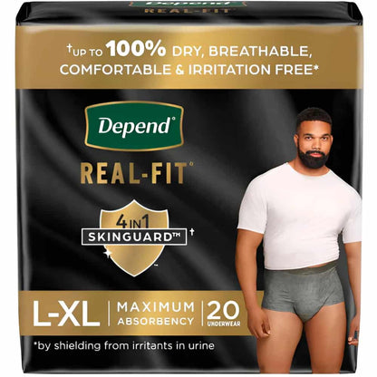 Depend Real Fit Incontinence Underwear for Men, Disposable, Maximum Absorbency, Large/Extra Large, Grey