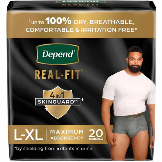 Depend Real Fit Incontinence Underwear for Men, Disposable, Maximum Absorbency, Large/Extra Large, Grey
