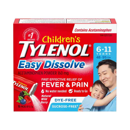 Children’s Easy Dissolve Natural Wild Berry flavour Acetaminophen Powder – Kids Fever, Headache, Pain Relief, 160mg Acetaminophen