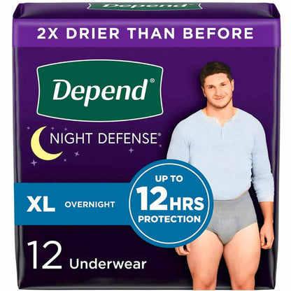 Depend Night Defense Incontinence Underwear for Men, Overnight, Size XL, 12 Count