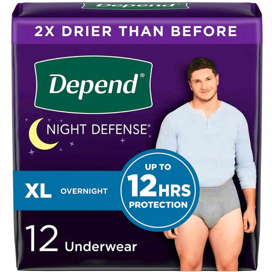 Depend Night Defense Incontinence Underwear for Men, Overnight, Size XL, 12 Count