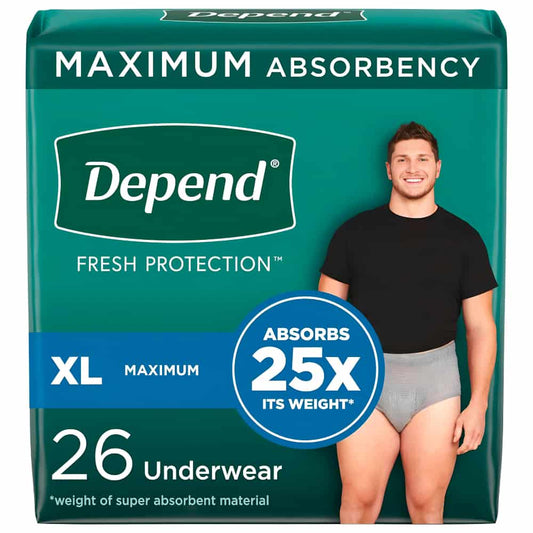 Depend Fresh Protection Incontinence Underwear for Men - Maximum - Extra Large - Grey - 26s