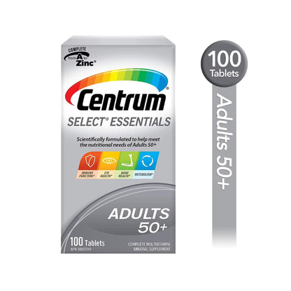 Centrum Select Essentials Adults 50+ Multivitamin and Multimineral Supplement Tablets, 100 Count