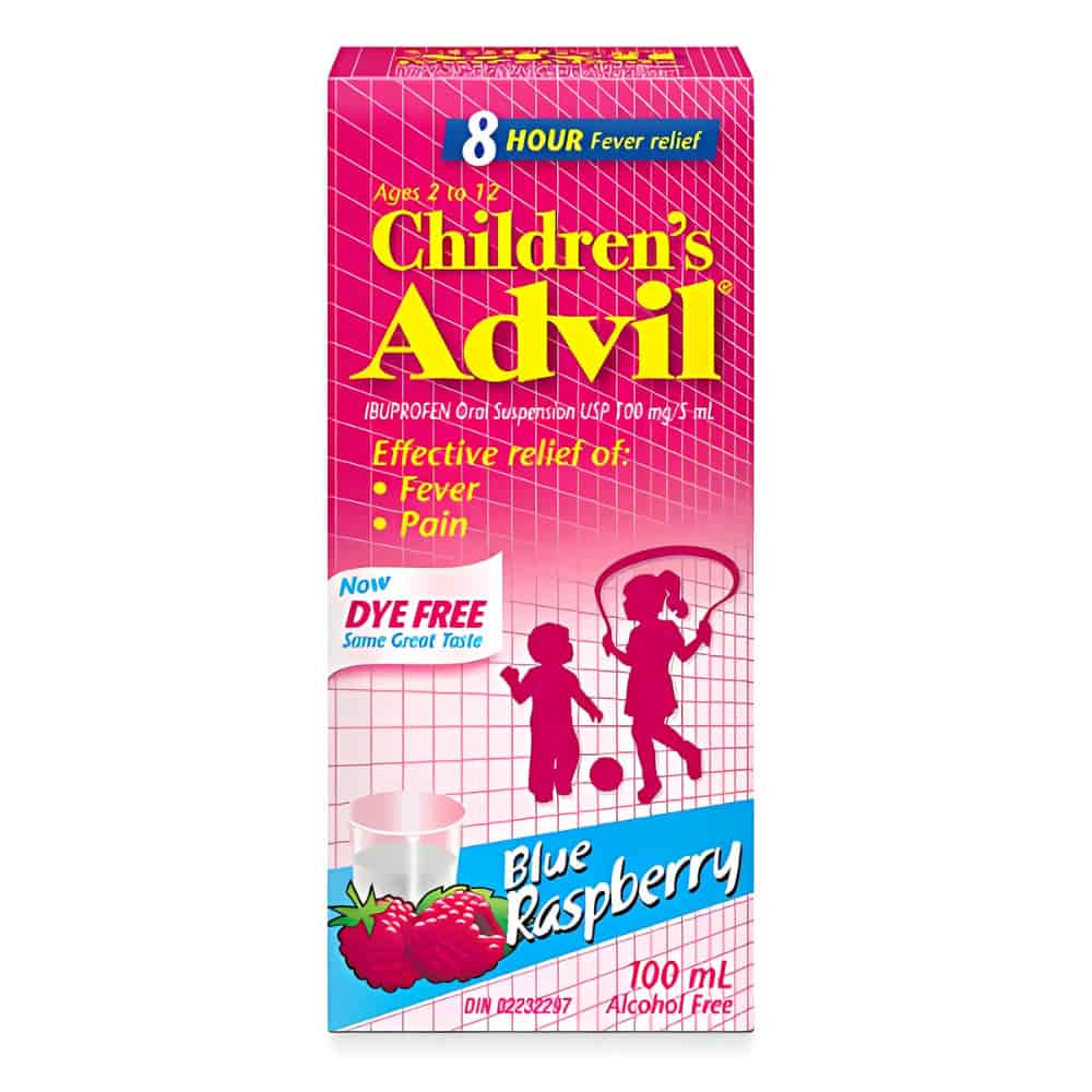 Children's Advil Fever and Pain Relief Ibuprofen Oral Suspension, Dye Free, Blue Raspberry, 100 mL