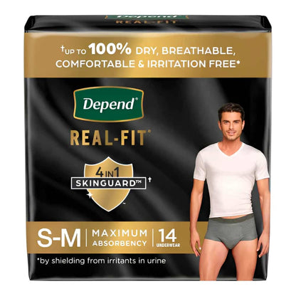Depend Real Fit Incontinence Pants for Men - Maximum - Small/Medium - Grey/Black - 14's