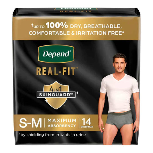 Depend Real Fit Incontinence Pants for Men - Maximum - Small/Medium - Grey/Black - 14's