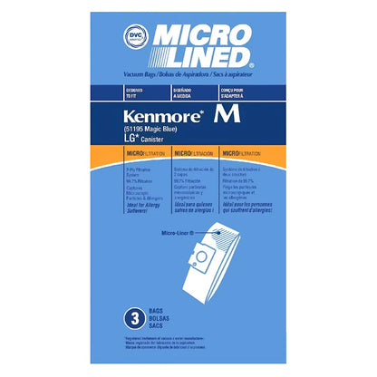DVC Micro-Lined Paper Replacement Bags Type M Fit Kenmore Blue Magic and LG Canister Vacuums - 9 Bags
