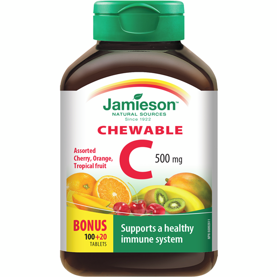 Jamieson Chewable Vitamin C 500 mg - Mixed 3 Flavours - 100's