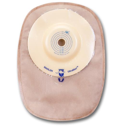Marlen Ultramax One-Piece Cut-To-Fit Drainable Pouch With Aquatack Hydrocolloid Convex Skin Barrier And Kwick-Klose Fastener 1/2" To 1-1/2" Opening,9"L X 5-3/4"W,Trasparents,16oz,Odor Proof (Non Returnable) - Box Of 5