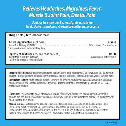 Children's Advil Fever and Pain Relief Ibuprofen Oral Suspension, Dye Free, Berry, 100 mL