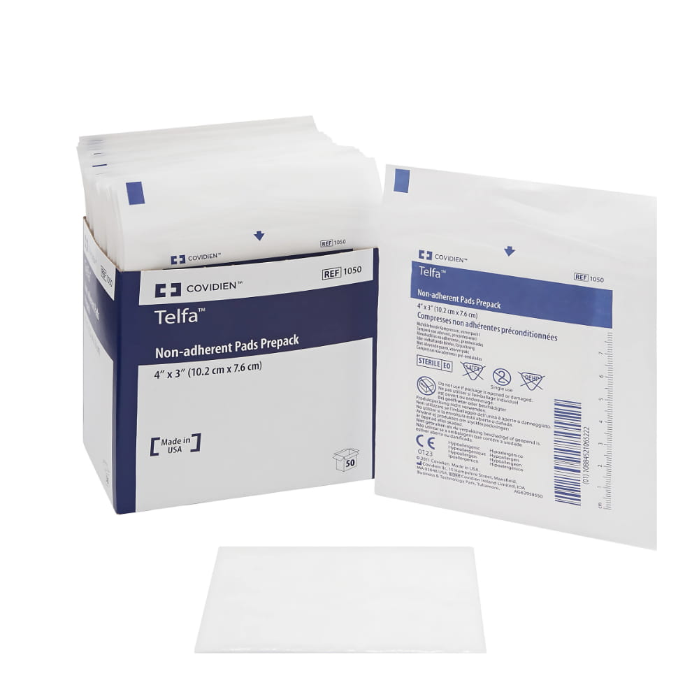 Covidien 1050 Telfa Non-Adherent Pads Prepack 4" x 3" Pack of 50