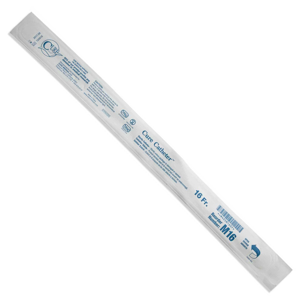 Cure Male Straight Tip Intermittent Catheter | 16FR | Each | Cure Catheters | SKU: M16 - Box 100 pcs
