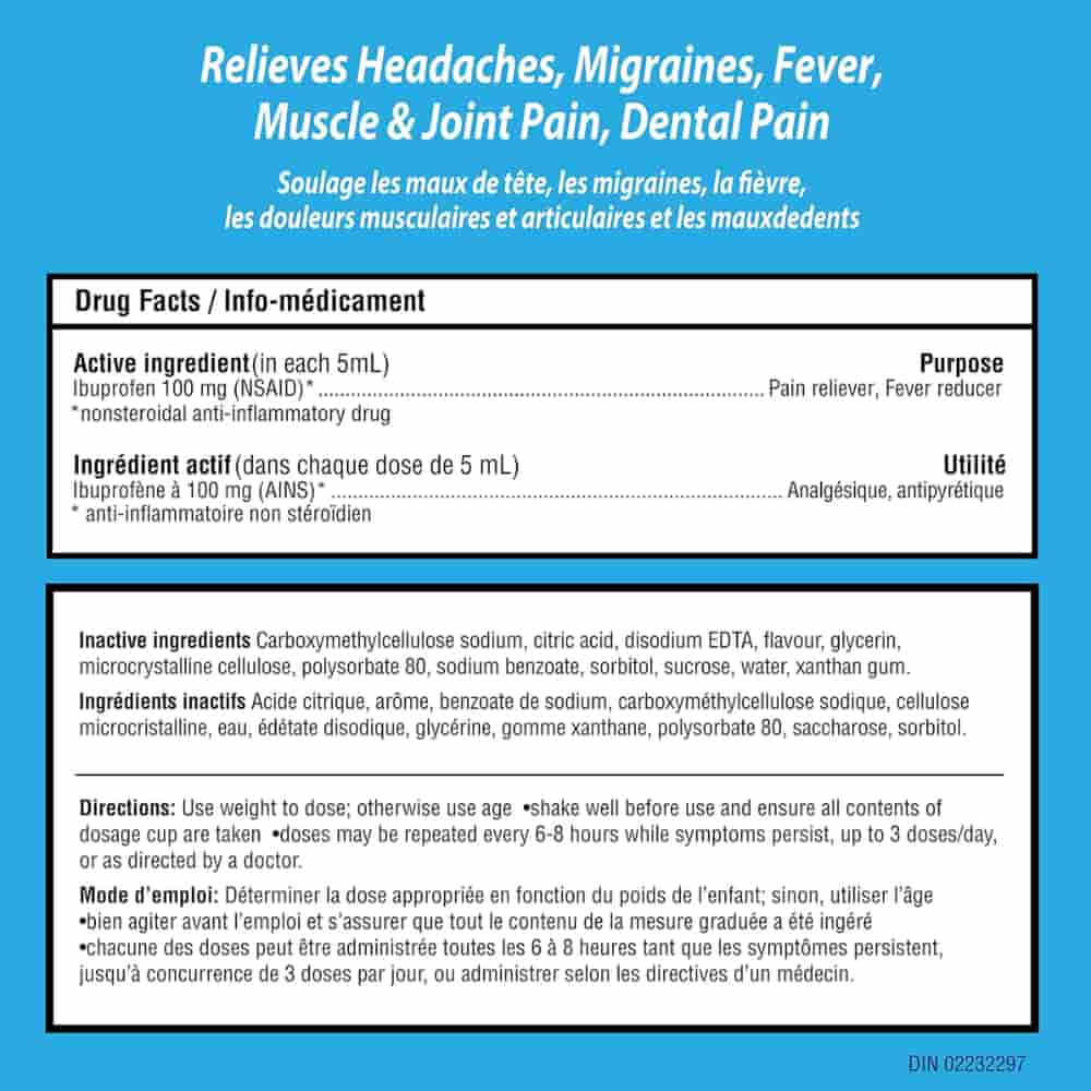 Children's Advil Fever From Colds or Flu Ibuprofen Oral Suspension USP 100 mg/5 mL Grape 100 mL