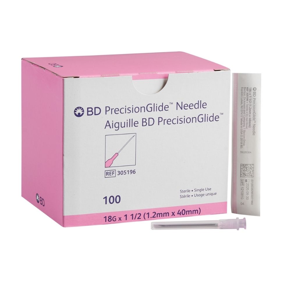 BD PrecisionGlide™ Needle, 18 G x 1 1/2" (Pink Hub) (Box 100 pcs)
