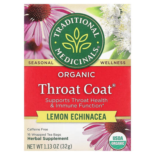 Traditional Medicinals Organic Throat Coat Wrapped Tea Bags - Lemon Echinacea - 16's