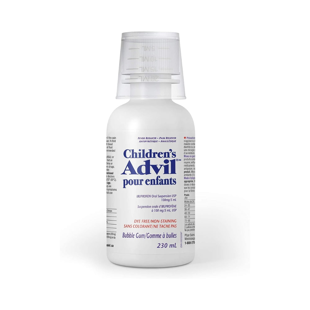 Children's Advil Fever and Pain Relief Ibuprofen Oral Suspension, Dye Free, Bubble Gum, 230 mL