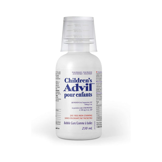 Children's Advil Fever and Pain Relief Ibuprofen Oral Suspension, Dye Free, Bubble Gum, 230 mL
