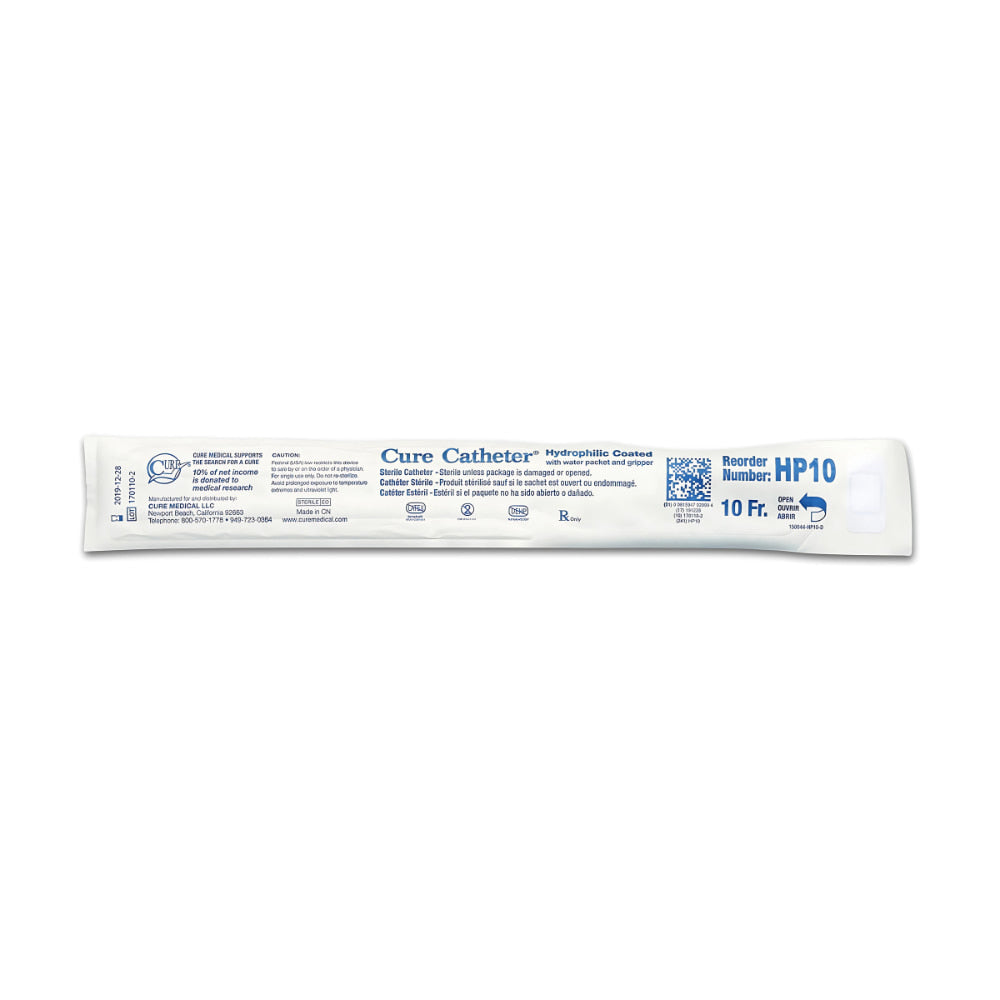 Cure Medical Urethral Catheter Straight Tip Hydrophilic Coated Plastic Fr. 10 inch