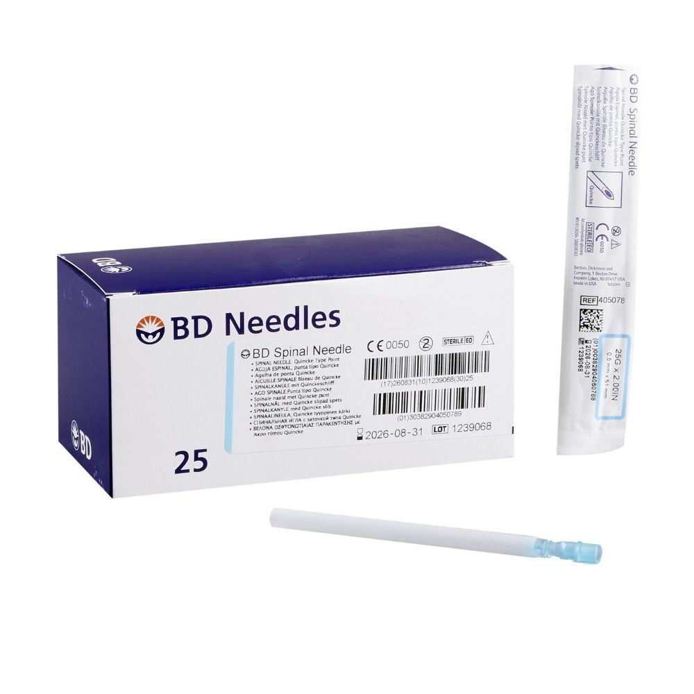 BD® Short Spinal Needle with Quincke Bevel, 25G x 2" (Box 25 pcs)
